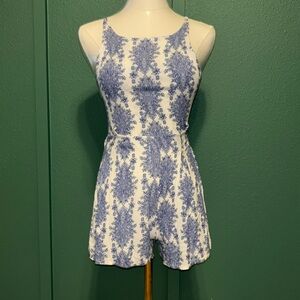 Women's Blue and white tank top short romper